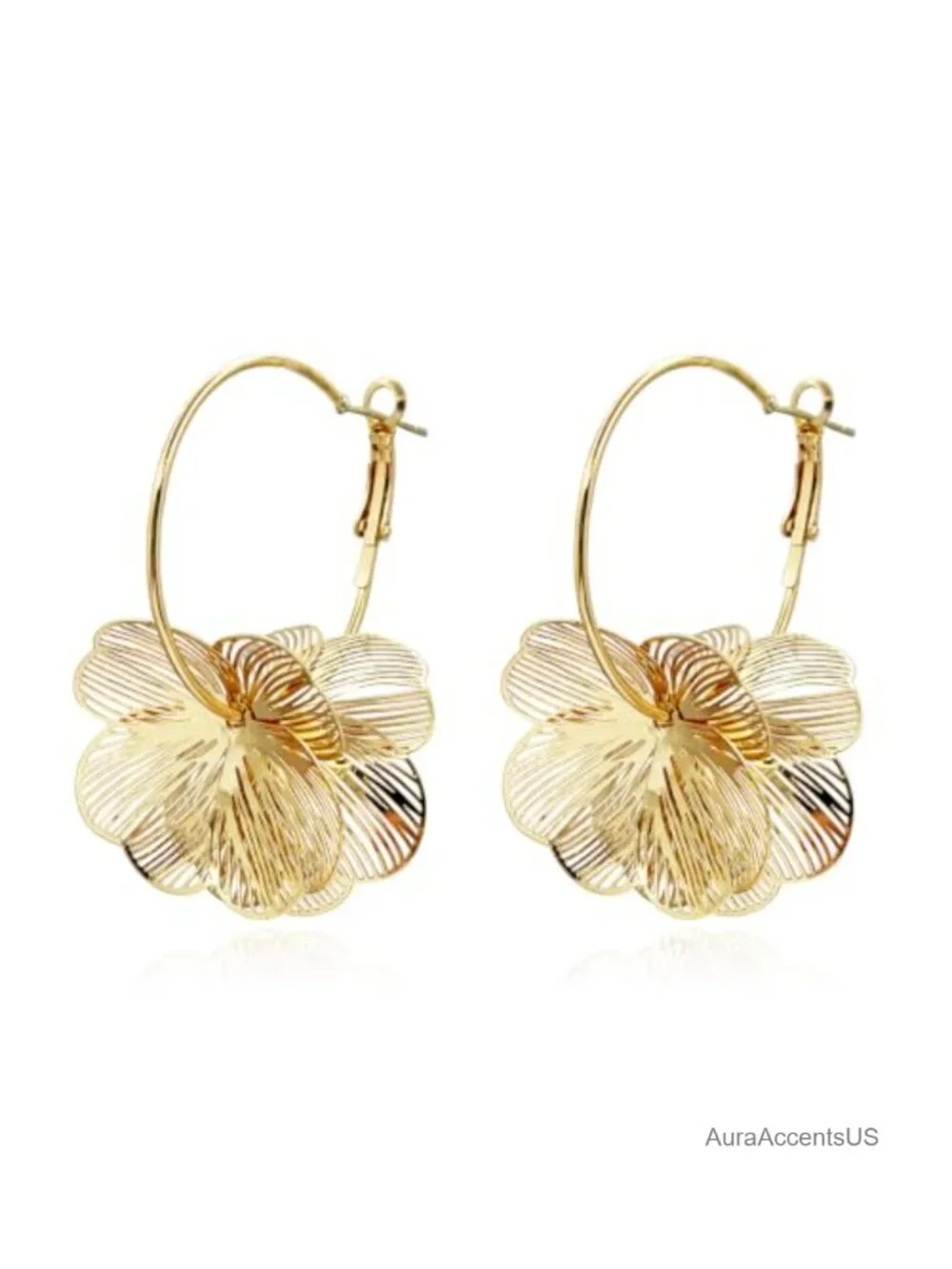 14K Gold Plated Floral Dangle Earrings Statement Women's Jewelry